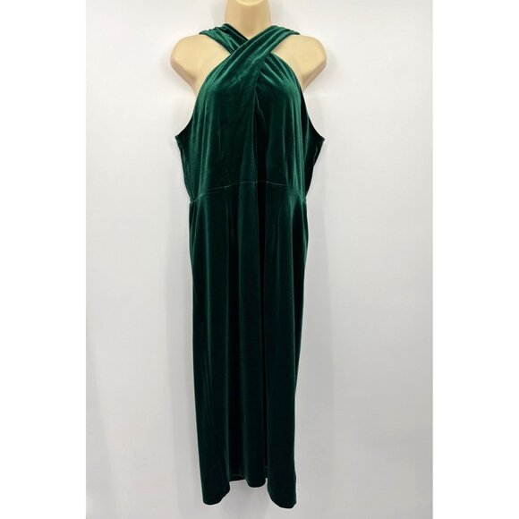 Michael Kors Stretch Velvet Sleeveless Twist Neck Midi Dress Green XL NEW - Picture 2 of 6